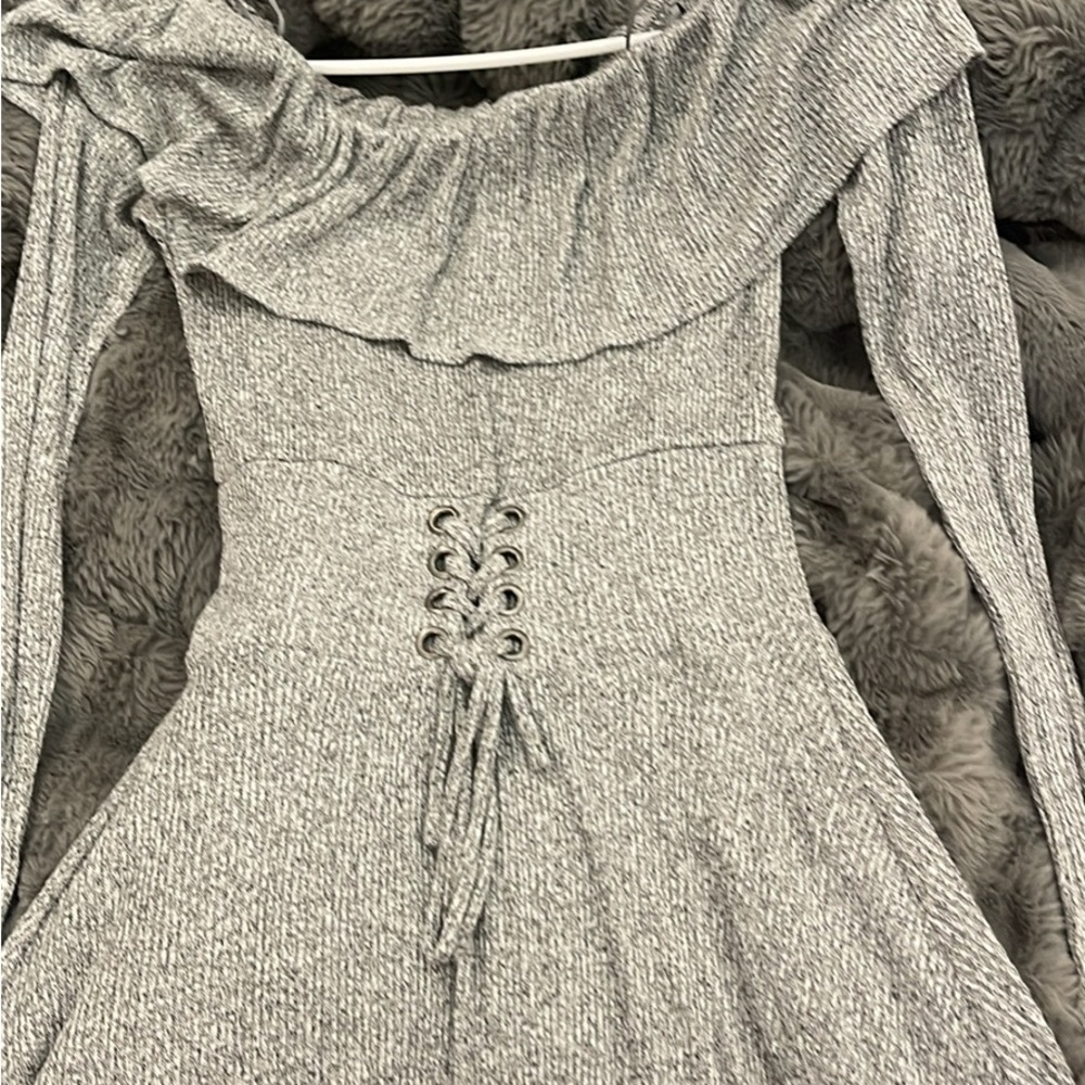 Express Gray Knit Off-Shoulder Dress